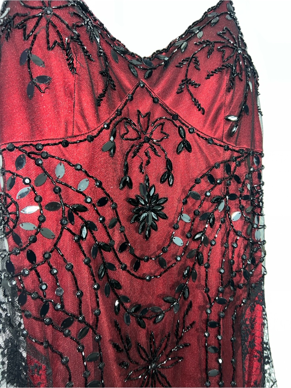 Vintage Caché Black Lace Beaded Mesh Red Slip Dress - Whimsigoth  Women’s Sz 8 - Picture 5 of 15
